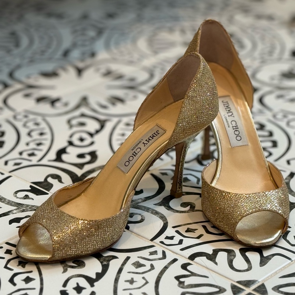 Jimmy Choo Gold Peep Toe Heels